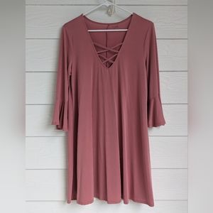 Pink Coral Pink Midi Dress long sleeve